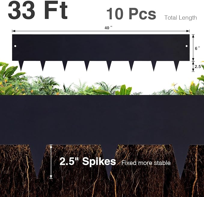 10-Pack Galvanized Steel Landscape Lawn Edging - 8.5 inch Height Black Powder Coated Bendable Metal Strips - Hammer-in Edge Border - Yard Pathway Divider 40 inch Each(33Ft Total), #LYLB85BK-US