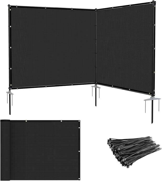 Patio 5' x 9' Outdoor Privacy Screen Freestanding Temporary Fence Panels Net Cover with Metal Poles for Outside Backyard Pool Garden Air Conditioner Fencing, Black
