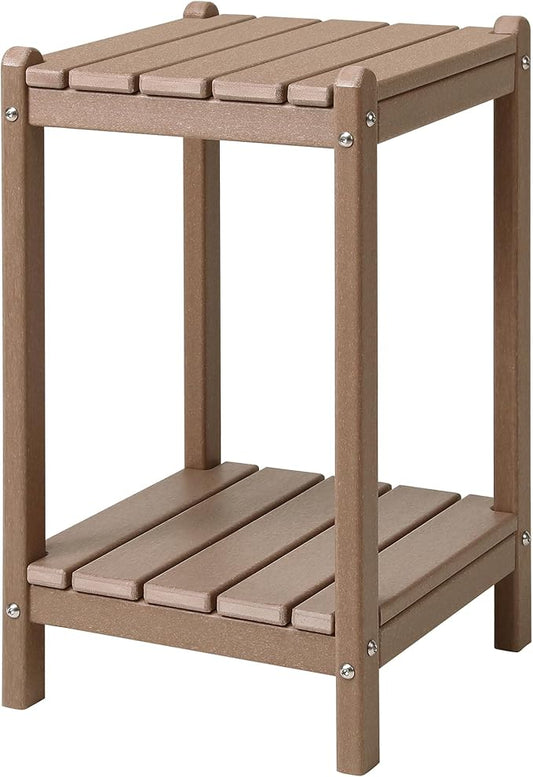 LZRS Adirondack Outdoor End Table, Pool Composite Patio Table,HDPE End Tables for Backyard,Pool, Indoor Companion, Easy Maintenance & Weather Resistant(Weathered Wood)