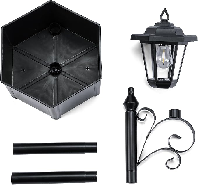 2 Pack Solar Floor Lamps with Planter (2-in-1 Design), 29.5" Outdoor LED Garden Lights - IP44 Waterproof, Warm White Auto-On at Dusk, Easy Install for Lawn, Patio, Porch, Yard & Pathway Decor
