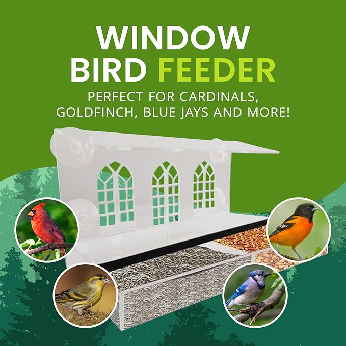 Nature Gear Acrylic Clear Window Bird Feeder with Strong Suction Cups, Removable Sliding Seed Tray, Weather-Resistant & Easy to Clean for Window Viewing, Bird Palace