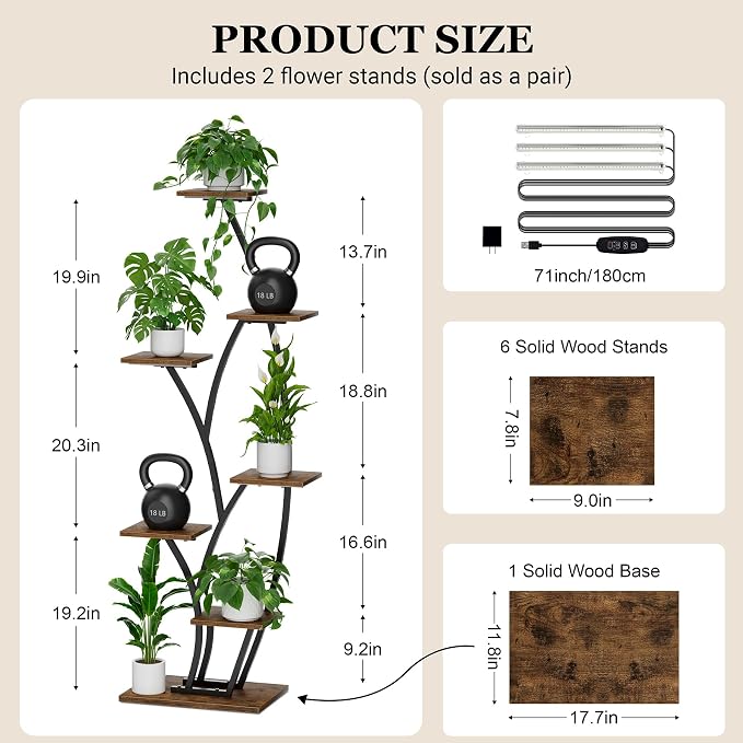 Plant Stand Indoor with Grow Lights - Lighted Indoor Plant Shelf Tall, 61" 7 Tier Large Plant Stands for Indoor Growing, 2 Pack Corner Flower Shelves, Half-Moon Metal Holder for Home Living Room Black