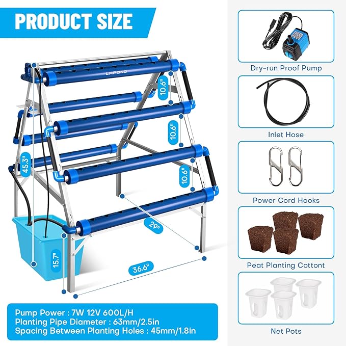 GENORTH A-Type Hydroponics Growing System Kit for Vegetables,Fruits and Herbs,with 72 Plant Sites and Food-Grade PVC-U Pipes,Suitable for Indoor and Outdoor,All