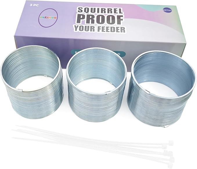 3 Pcs Outdoor Squirrel Baffle - Metal Spring Device, Anti Squirrel Barrier - Spring Coil Guard, Bird Feeder Accessories for Bird Feeder Poles Protect Seed