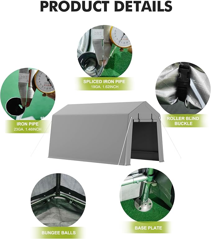 7x15 FT Heavy-Duty Storage Shed Tent,Waterproof Tarp with 2 Zipper Doors, Outdoor Shelter for Garden Tools, Bikes, Motorcycles & Wood