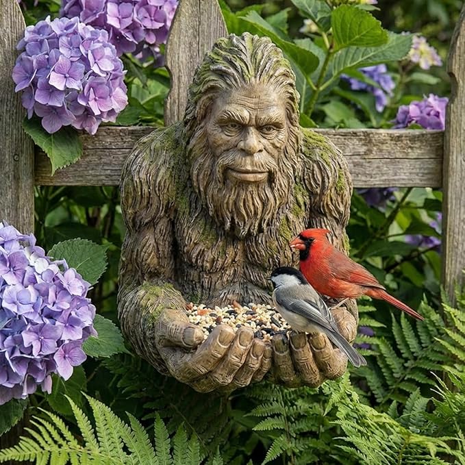 Bigfoot Bird Feeder for Outdoors -Green Garden Yard Art Decoration Sculpture for Hummingbird Squirrel, Wild Bird Feeder with Hidden Hook, The Best Gift for Gardening Enthusiasts and Bird Lovers
