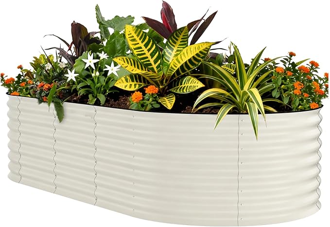 GarveeLife 8x4x2 ft Galvanized Raised Garden Bed - 24“ Tall Metal Planter Box for Vegetables, Flowers, Herbs, Rust-Resistant Outdoor Garden Box, Easy Assembly Raised Beds for Gardening, Beige