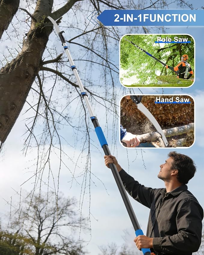 18FT Reach Manual Pole Saws for Tree Trimming with 5-12FT Telescoping Extension Pole, Anti-slip Handle, Manual Pruning Pole Saw with 19" 3X Detachable Saw for Forestry, Yard, Garden, Patios