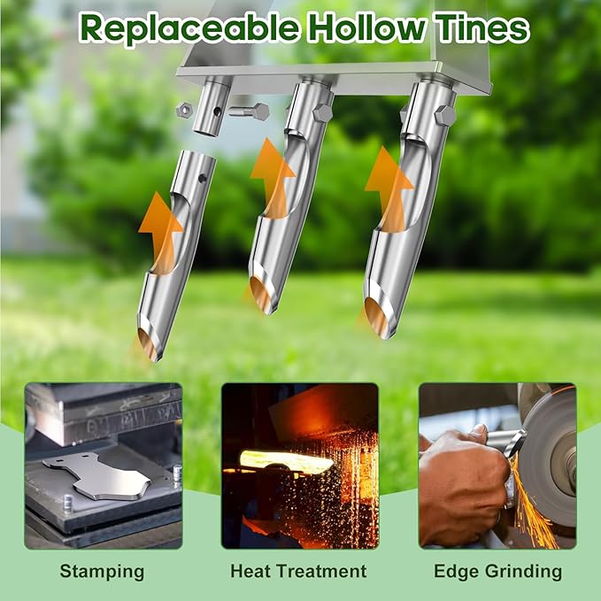 Manual Core Aerator Lawn Tool - Lawn Aerator Tool with 3 Hollow Tines, Semi-Assembled Grass Aerator Core Aeration Tool for Lawn, Yard Plug Aerator for Lawn Care Compacted Soil - Orange