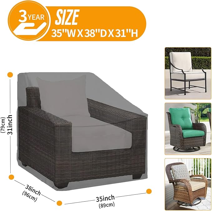 Kipiea Patio Chair Covers Waterproof Winter 2 Pack - Heavy Duty Lawn Outdoor Furniture Chair Covers with Anti UV and No Tears, No Fading (35" W x 38" D x 31" H)