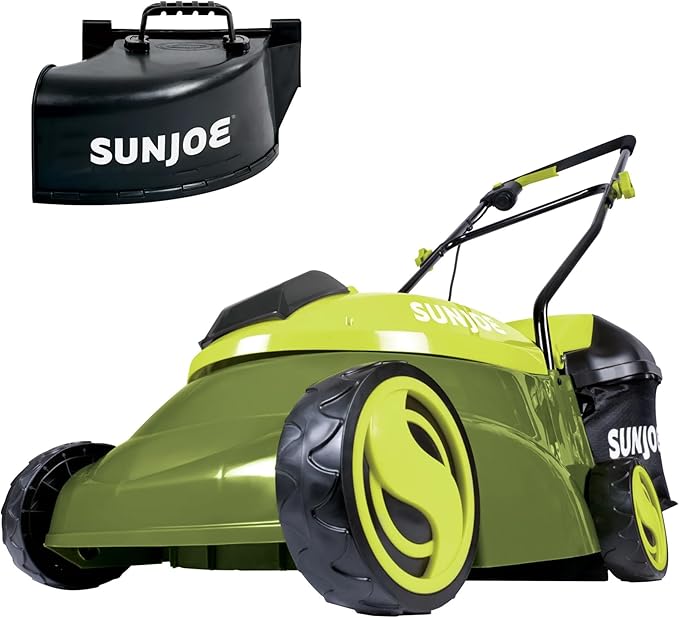 Sun Joe Cordless Electric Push Lawn Mower with 10.6-Gal Bag, 14-Inch Cutting Width, Green - Heavy-Duty Yard Trimmer Machine for Gardening Care and Maintenance, MJ401C-PRO