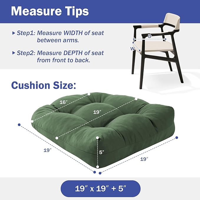 IPYNBAP Outdoor Chair Cushions Set of 4, Patio Chair Cushions with Ties, 19x19+5” Tufted Outdoor Seat Cushions, Waterproof Patio Furniture Cushions, Outdoor Dining Chair Pads, Forest Green