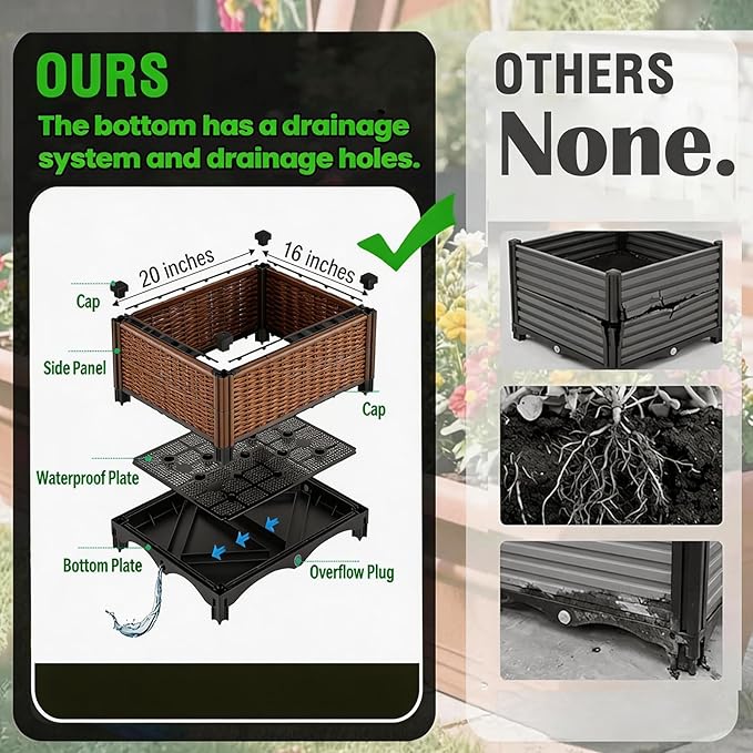 3PCS Raised Garden Beds Outdoor with Legs Planter Box, 47x20x21in Reinforced Support Rods, Drainage Grid, Multi-Combination Options for Vegetables, Flowers, Herbs, Ideal for Balcony, Patio Gardening