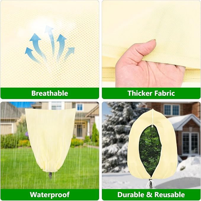 Plant Covers Freeze Protection, Skycow 4 Pack Frost Blankets for Outdoor Plants – 2 Rectangular (22"x60"x20") & 2 Round (32"x48") Winter Plant Covers, 2.4oz/yd² Frost Cloth Plant Protection (Beige)