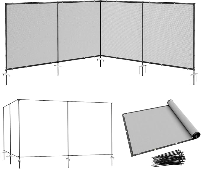 5' x 92' Gray Outdoor Privacy Screen Freestanding 240 GSM Privacy Fence Panels for Outside, Pool Fences with Poles, Backyard Temporary Fencing, Privacy Wall Ground Pole Fence