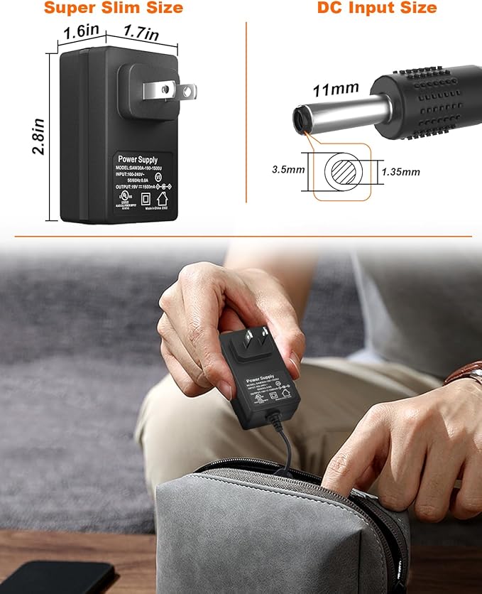MARBERO 19V AC/DC Adapter Power Cord Power Supply Plug Compatible with MARBERO M82 M82MAX M822 M822MAX M87 M88 M168 Portable Power Station Solar Generator Lithium Battery 1.5A Wall Adapter Charger