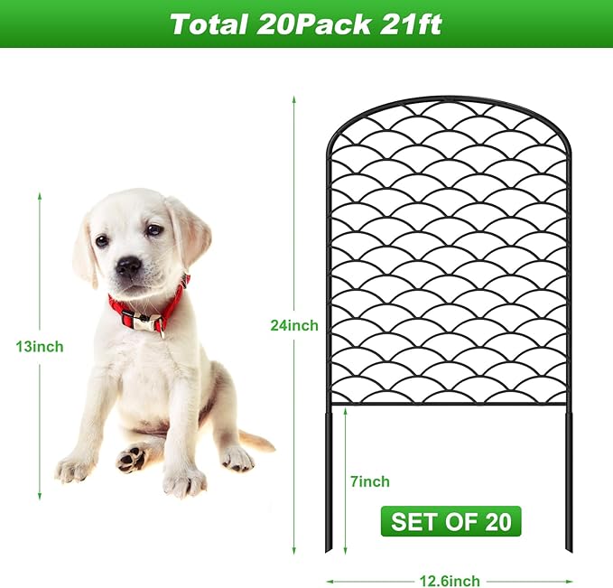 Decorative Garden Fence 20 Pack, 24in(H) x 21ft(L) Animal Barrier Fence, Rustproof Metal Fencing for Yard, Dog Rabbits Wire Section Garden Edging Border for Yard Patio Garden, Arched