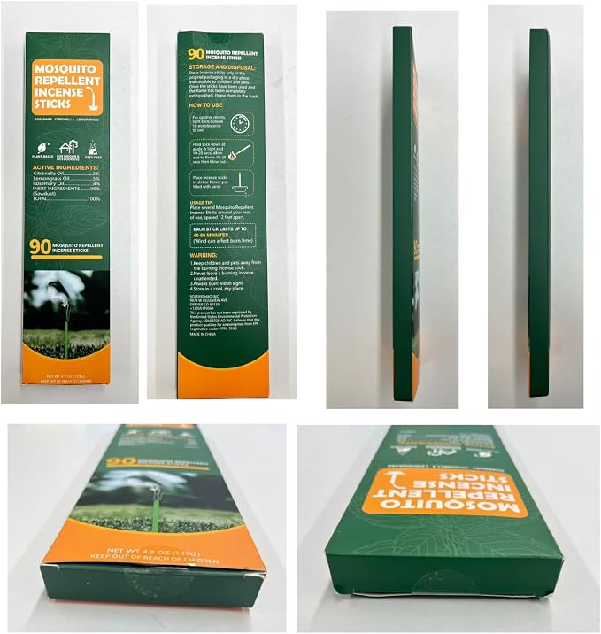 90 pcs Mosquito Repellent Outdoor Patio Sticks, Citronella Repellent Incense Sticks, Natural Essential Oil Incense, Repel Mosquito for Indoor, Patio, Camping, Fishing