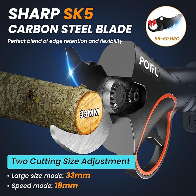 Electric Pruning Shears 1.4“, 2 * 2000 mAh Battery Secateurs per 6-8 h, SK5 Pruner Cordless, Professional Garden Power Tools for Plants, Hedges, Trees, and Flowers (Black)