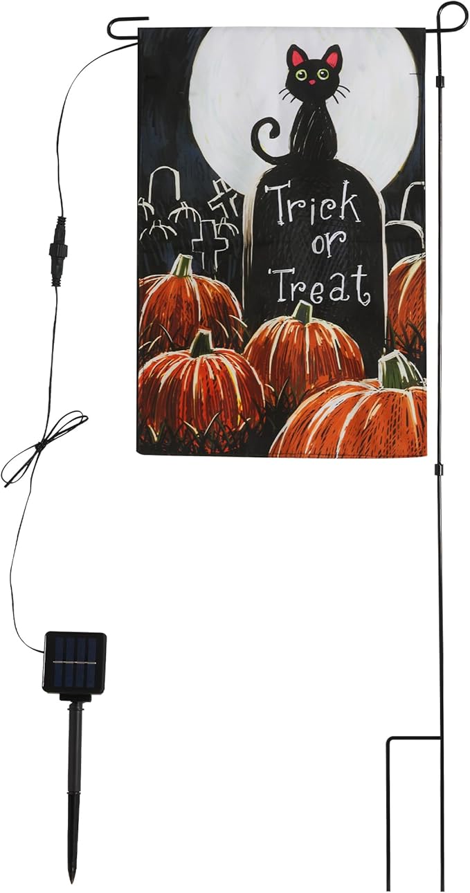 Solar Lighted Christmas Black Cat & Pumpkin Garden Flag Stake, Double-Sided Outdoor Yard Decor, LED Flag for Patio Lawn Thanksgiving Party Winter Holiday Decorations & Gifts