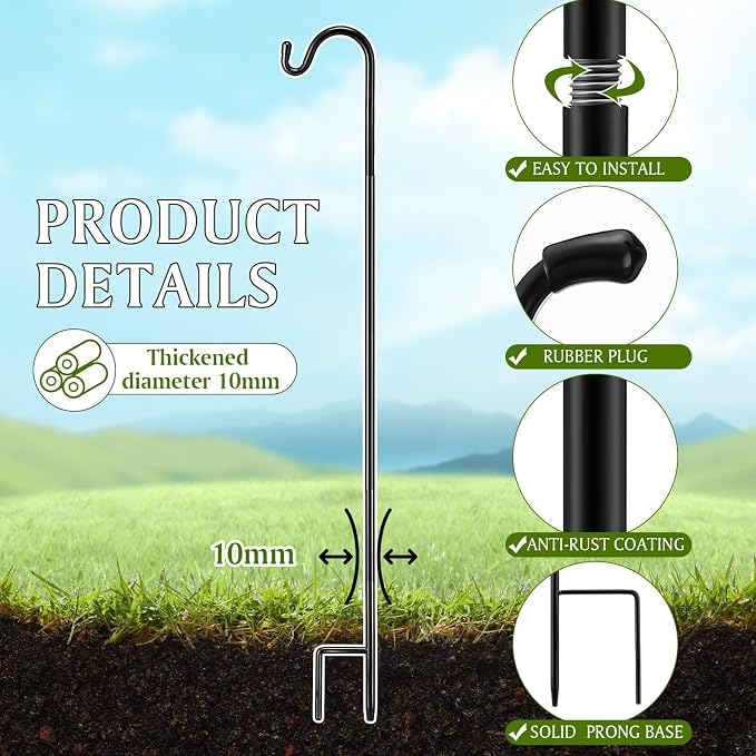 6 Pcs 48 Inch Shepherds Hook for Outdoor Adjustable Bird Feeder Pole Metal Steel Shepard Hooks for Hummingbird Stand Feeder Pole for Garden Plant, Lantern, Hanging Wedding Decor