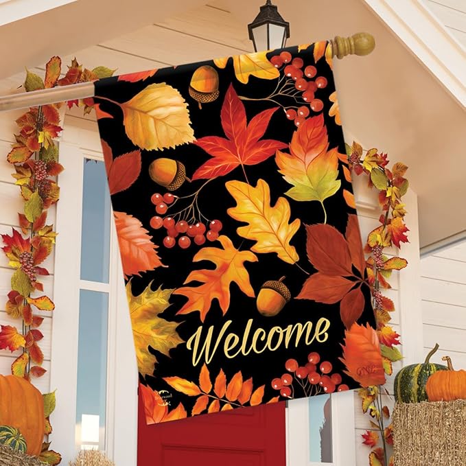 Briarwood Lane Fall Leaves & Acorns Welcome House Flag