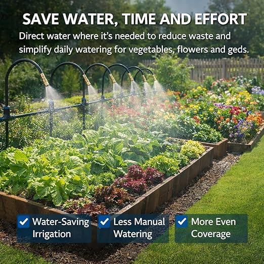 Automatic Garden Irrigation System 200ft, Upgraded Drip & Spray Watering Kit with 36 Adjustable Copper Nozzles for Raised Beds, Outdoor Garden, Lawn, Potted Plants & Greenhouse (200ft)