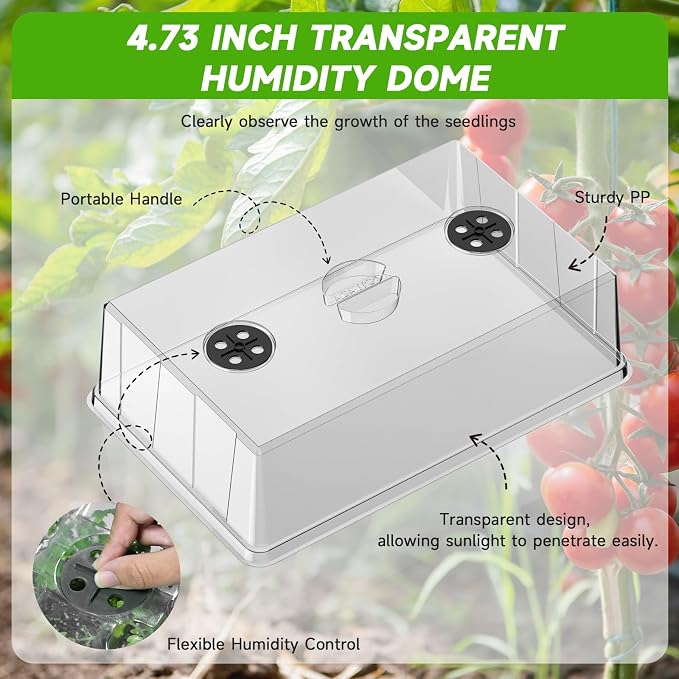 Seed Starter Tray, Seedling Trays Kit for Plant, Germination Trays with 4.73 Inch High Humidity Domes，Large Growing Space & Better Air Flow for Seed Starting, Growing Tray, Gardening Gifts, 6PCS