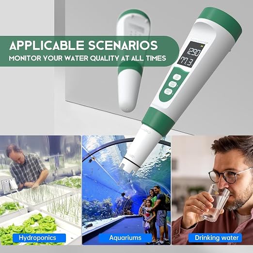 Salt Tester for Saltwater Pool & pH Meter, Digital Water Tester for Salinity,Temp,EC,TDS Meter for Pool Salt Tester,Hot Tubs & Spas,Hydroponics,Aquarium,Accurate & Reliable,5 in 1 Tester,Green