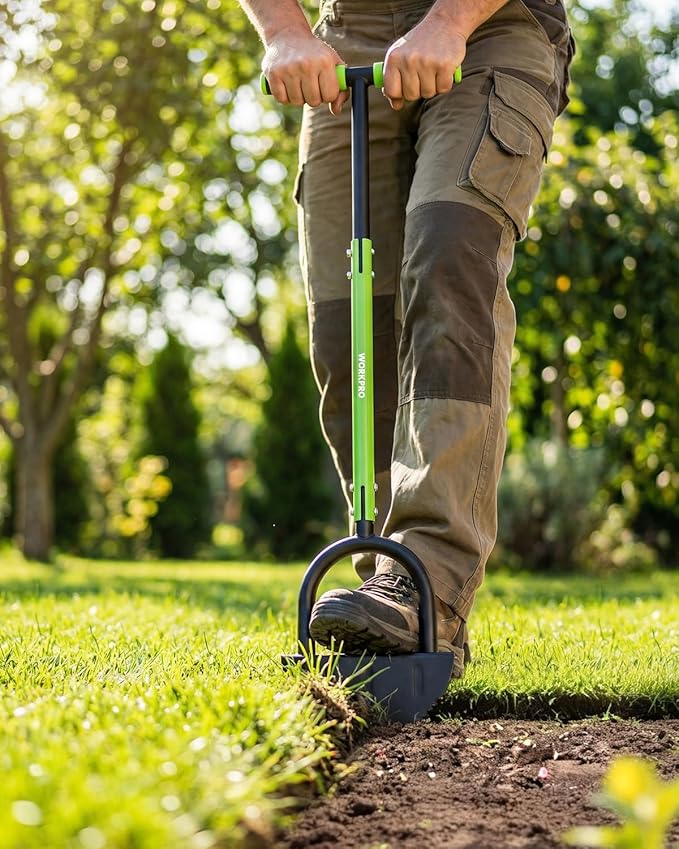 WORKPRO 40-Inch Edger Lawn Tool, Heavy Duty Lawn Edger, Half Moon Steel Saw-Tooth Blade with Wide Footplate & Ergonomic T-Grip Handle, Manual Border Grass Edger for Lawn, Sidewalk & Garden Landscaping