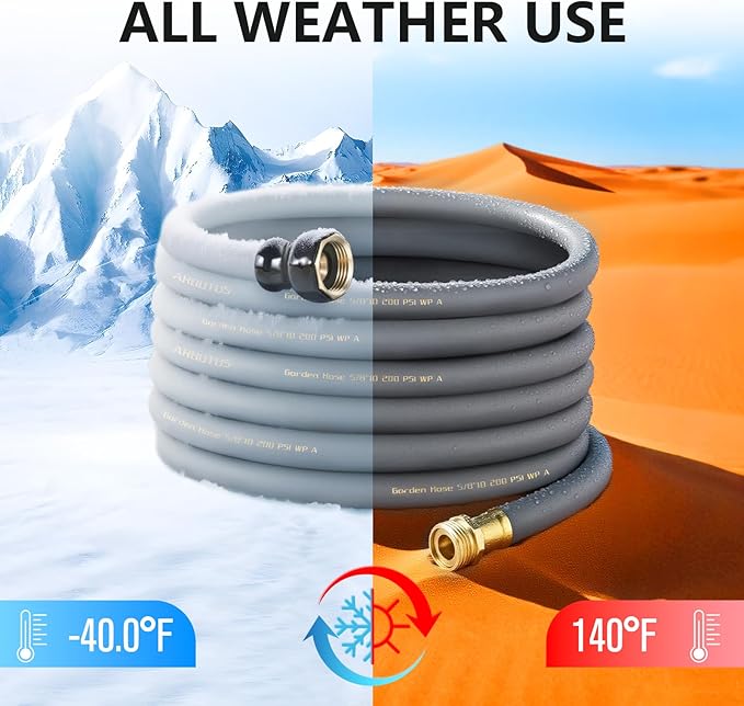 Garden Hose 5/8" x 75ft Brass Rubber Heavy Duty Water Hose 600 PSI Burst Pressure, Durable Flexible Hose for Yard, Car Wash, Pets Gray