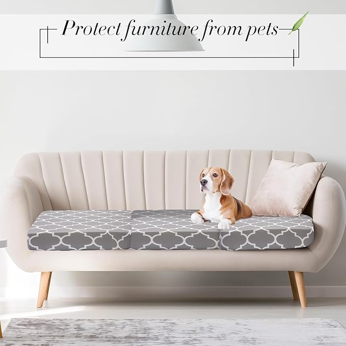 Newwiee 8Pcs Patio Cushion Covers Stretch Outdoor Cushion Cover Replacement for Patio Furniture Sofa Couch Slipcovers, Soft Flexibility Washable Furniture Protector(Vintage Line,Gray)
