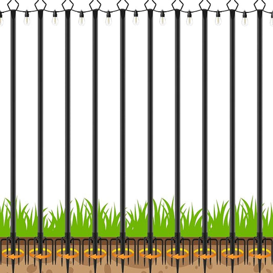 10 Pack 10 FT String Light Poles,Metal with Fork Lights Poles for Outdoor String Light, Rustproof Heavy Duty for Outside Garden,Patio,Wedding,Backyard,Deck,Party