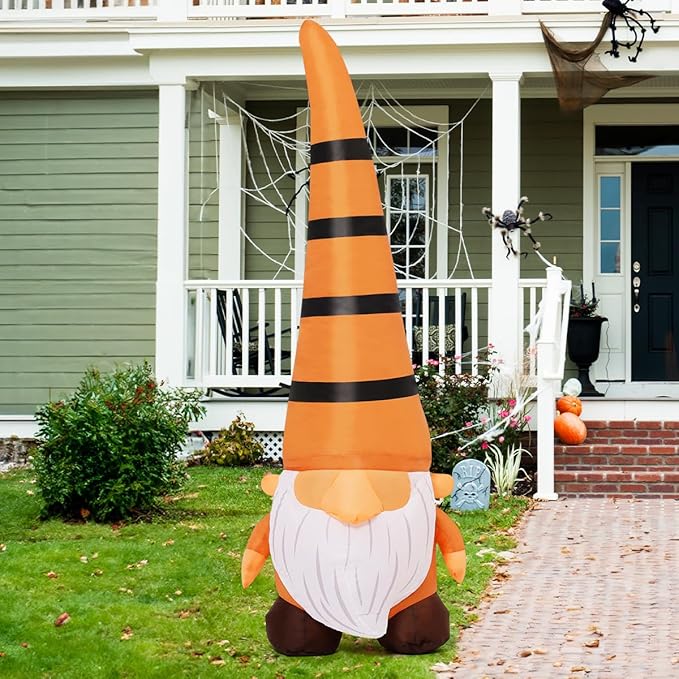 COMIN 5FT Thanksgiving Inflatables Gnome Blow Up Ourdoor Yard Decoration Built-in LEDs for Fall Garden Lawn Decor