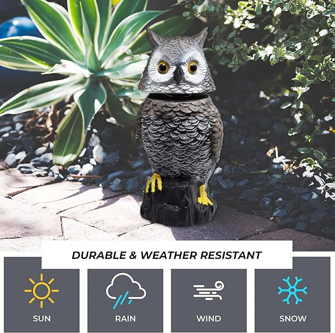 Owl Decoy to Scare Birds Away Scarecrow Fake Owl with Rotating Head 15" Tall
