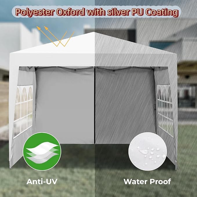 10x10FT Canopy Tent, Outdoor Gazebo Pop up Canopy with 4 Removable Sidewalls & 2 Windows, Patio Camping Shade Canopy with 4 PCS Weight Sand Bag & Carry Bag, Ideal for Parties Events, Grey