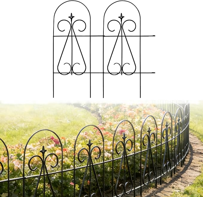 32 Inch x 20 Feet (14 Panels) Black Decorative Garden Fence Folding Border Fence, Decorative Folding Wire Fencing Border Edge Animal Barrier