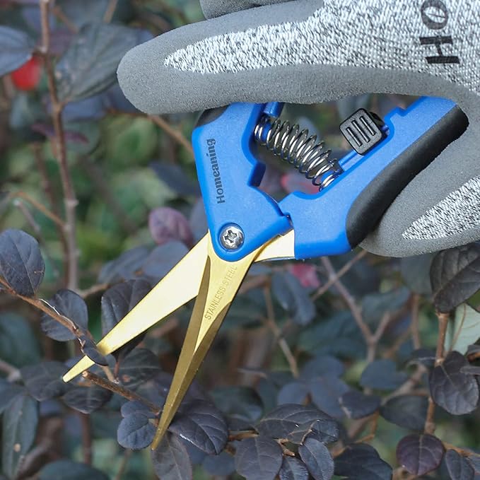 3 Packs Garden Pruning Shears with Curved Blades Trimming Scissors, Gardening Hand Pruning Snips Titanium Coated Precision Bonsai Pruning Shears, Convenient Flower Cutters(Blue)