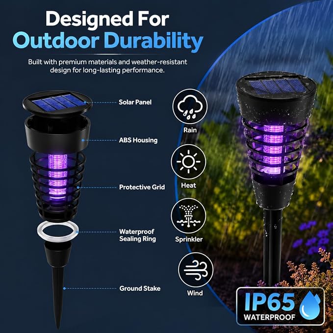 4PCS Solar Mosquito Zapper Outdoor,Mosquito Trap Light Used to Keep Away Gnat Small Flying Insect,Waterproof Bug Zapper for Outside,Solar Fly Zapper for Yard Vegetable Gardens Farm