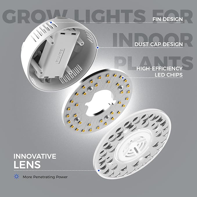 Barrina Orbgrow OG09 Puck Grow Light, 5000K 18W(2 x 9W, 270 Watt Equiv), Full Spectrum Plant Light for Indoor Plants, Magnetic & Linkable with Timer, 5 Levels Dimmable for Plant Shelf, 2 Packs