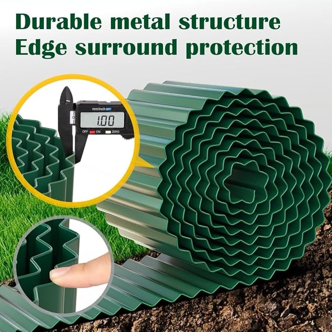 LAVEVE Corrugated Metal Garden Edging 6" x 10Ft, Landscape Edging Border for Lawn, Flower Bed, Garden Fence, Paver Edging (Green)