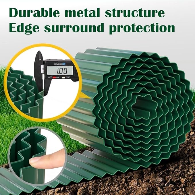 LAVEVE Corrugated Metal Garden Edging 10" x 20Ft, Landscape Edging Border for Lawn, Flower Bed, Garden Fence, Paver Edging (Green)
