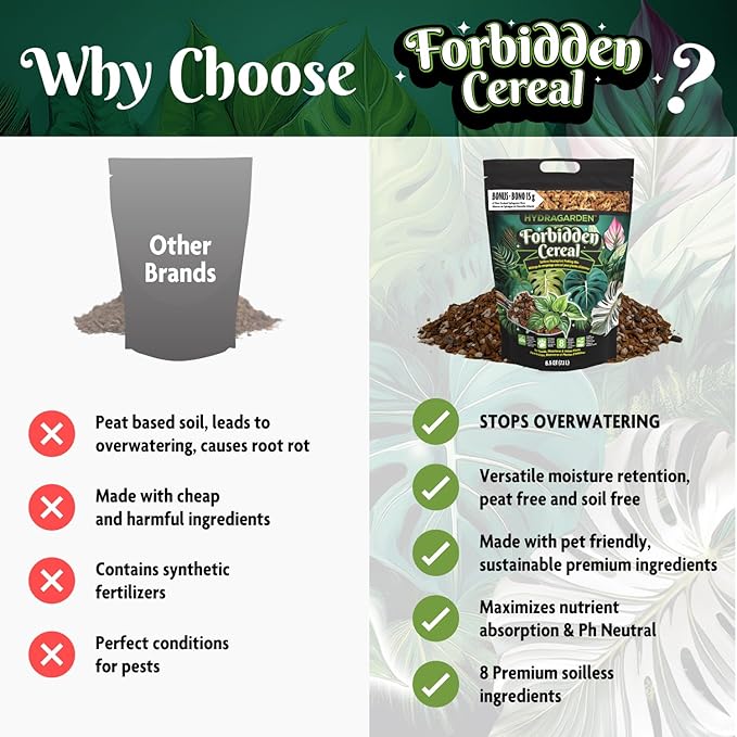 Forbidden Cereal Aroid Potting Mix 6.5QT – Chunky High-Draining Soil for Monsteras, Hoyas, Orchids & Tropical Indoor Houseplants – 8 Organic Ingredients, Peat-Free, Soilless Growing & Repotting Mix