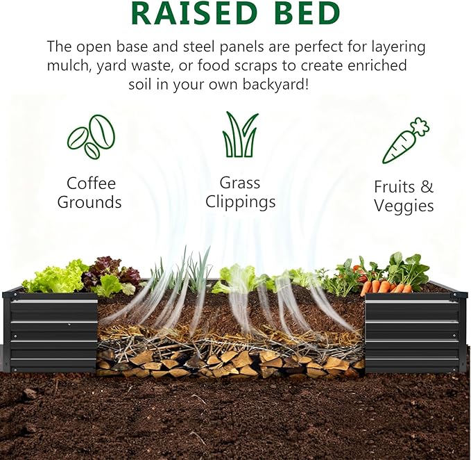 Meberam 2 Pack 6x3x1FT Galvanized Raised Garden Beds Kit Outdoor Metal Gardening Planter Box for Vegetable Elevated Flower Herbs,Black