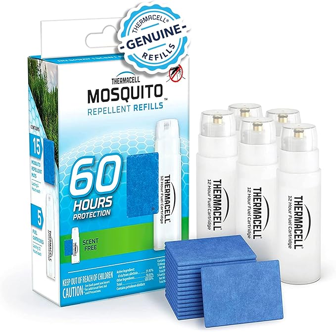 Thermacell Mosquito Repellent Refills, 60-Hour Pack; Contains 15 Repellent Mats, 5 Fuel Cartridges; Compatible with Any Fuel-Powered Thermacell Product; No Spray, Scent, Mess