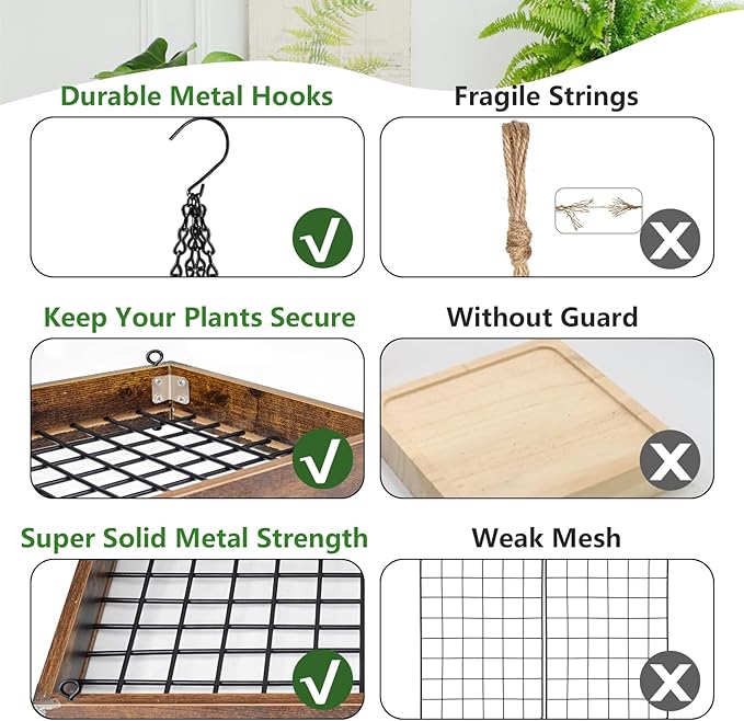 Lilybud--lily Plant Hanger Indoor Outdoor, 16" Large Hanging Planters for Indoor Plants Hanging Plant Holder Wood Metal Hanging Plant Shelf Large Hanging Baskets for Plants Outdoor Window Ceiling