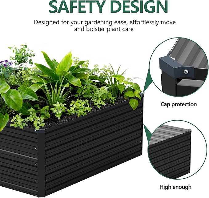 Vengarus 12x4x2FT Galvanized Raised Garden Bed Kit, Deep Root Planter Box Outdoor Large Planter Raised Beds for Planting Flowers,Vegetables and Herbs-Black