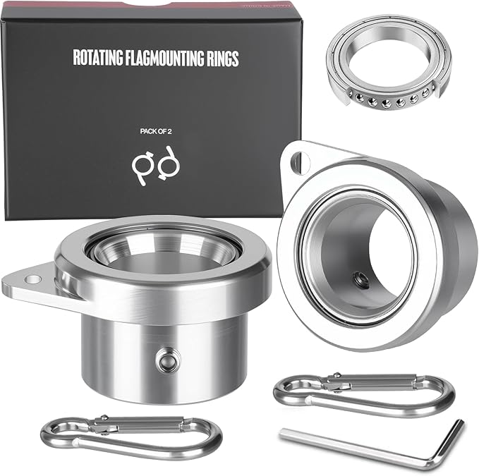 Bearing Steel Ball Flag Pole Rings, Tangle Free Aluminum Alloy Flag Pole Spinners, 360° Rotating Flagpole Rings with Carabiners, Fit Flagpole with 1-1.25inch Diameter, Flagpole Parts, 1.25 inch Silver