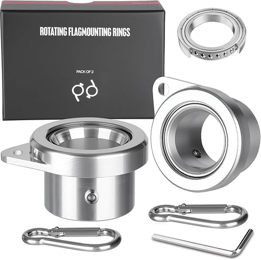 Bearing Steel Ball Flag Pole Rings, Tangle Free Aluminum Alloy Flag Pole Spinners, 360° Rotating Flagpole Rings with Carabiners, Fit Flagpole with 1-1.25inch Diameter, Flagpole Parts, 1.25 inch Silver