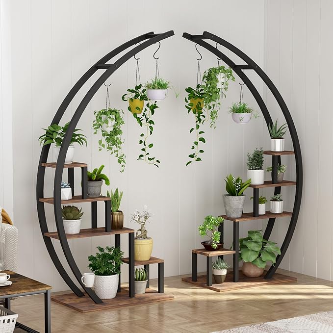 Plant Stand Indoor, 2 Pack Half Moon Plant Shelf Tall, Metal Hanging Plant Rack for Multiple Display for Home Patio Lawn Garden Balcony